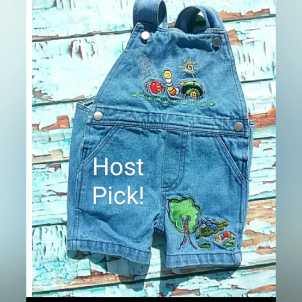 🪲HP! Vintage | Denim Embellished Infant Spring Shortalls 6/9m